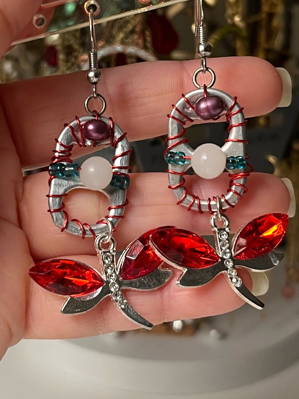Handmade Soda Can Pull Tab Dragonfly Earrings